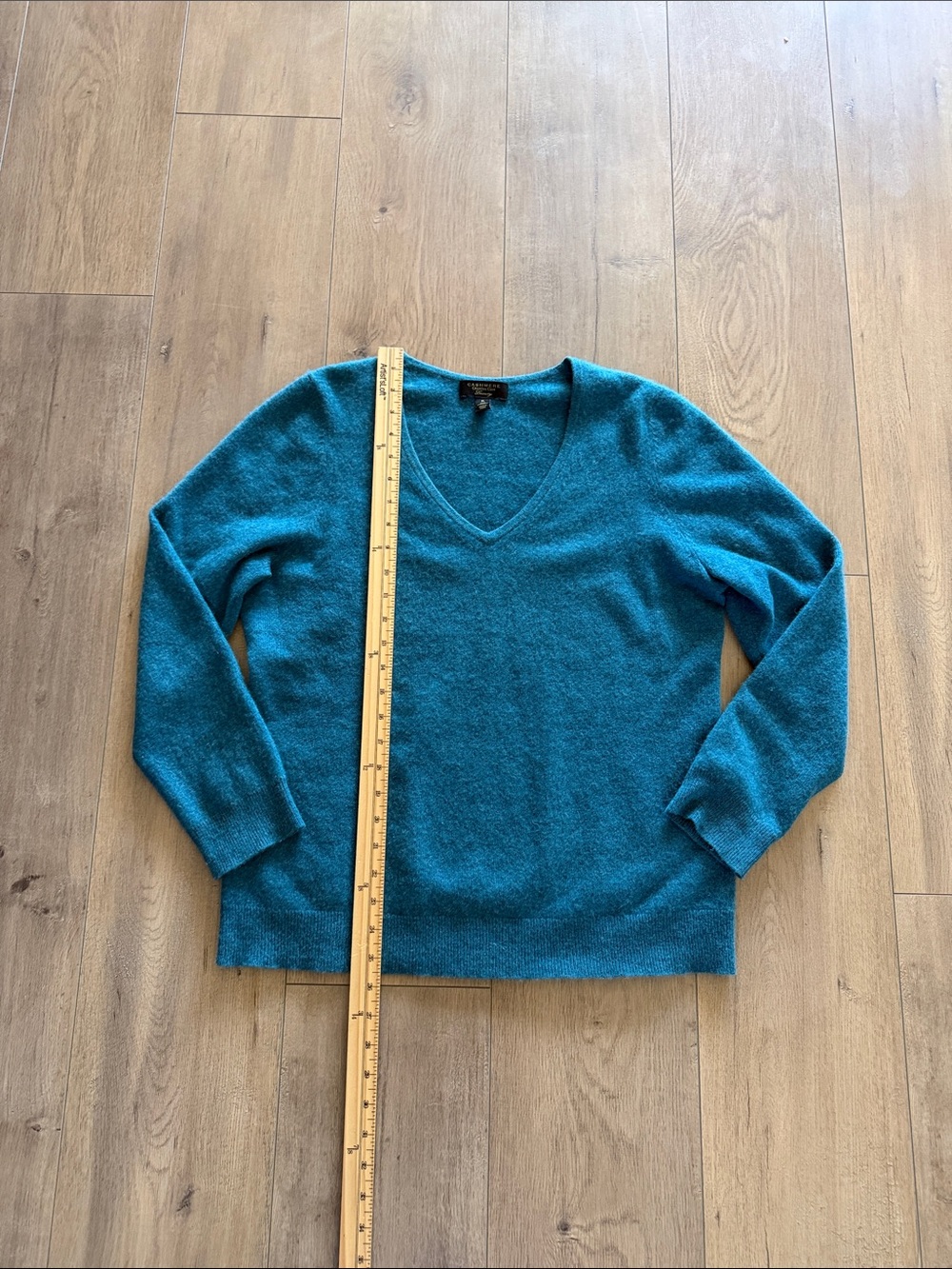 Cashmere Teal V-Neck Women's Sweater Size XL Long Sleeve Soft Knit Pullover - Picture 9 of 10